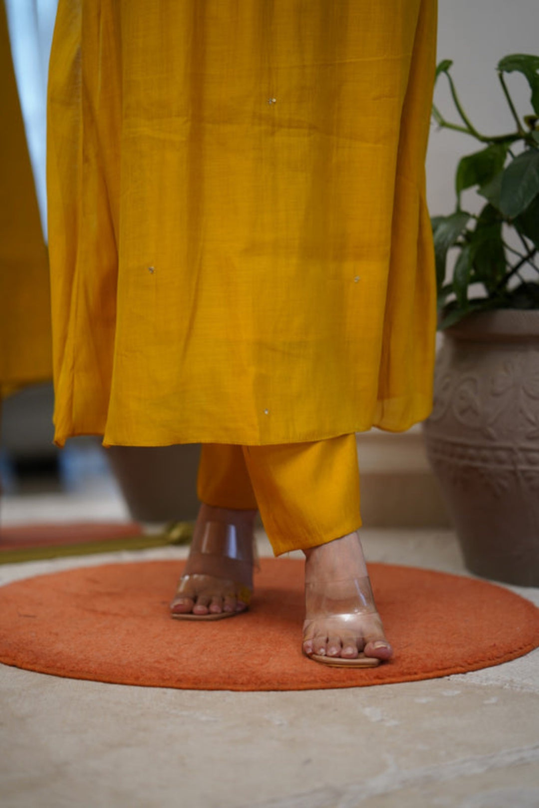 Readymade Chanderi Salwar Suit In Yellow Color