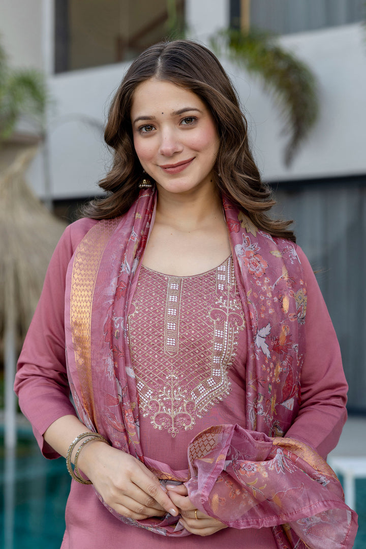 Pink Color Chanderi Embroidered Readymade Salwar Suit