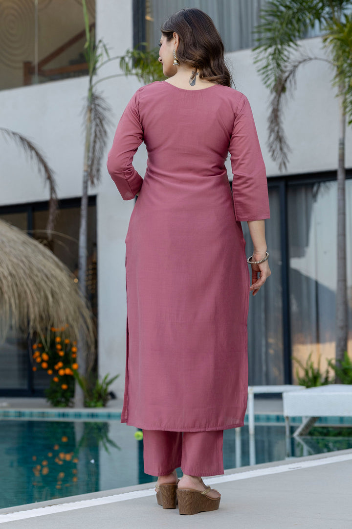 Pink Color Chanderi Embroidered Readymade Salwar Suit