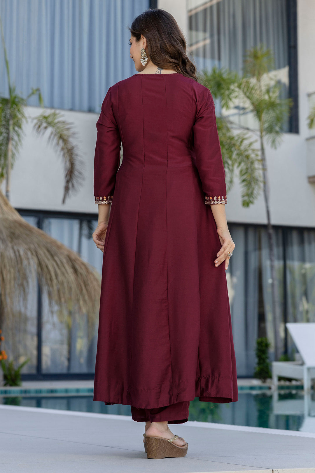 Maroon Color Chinon Embroidered Readymade Salwar Suit