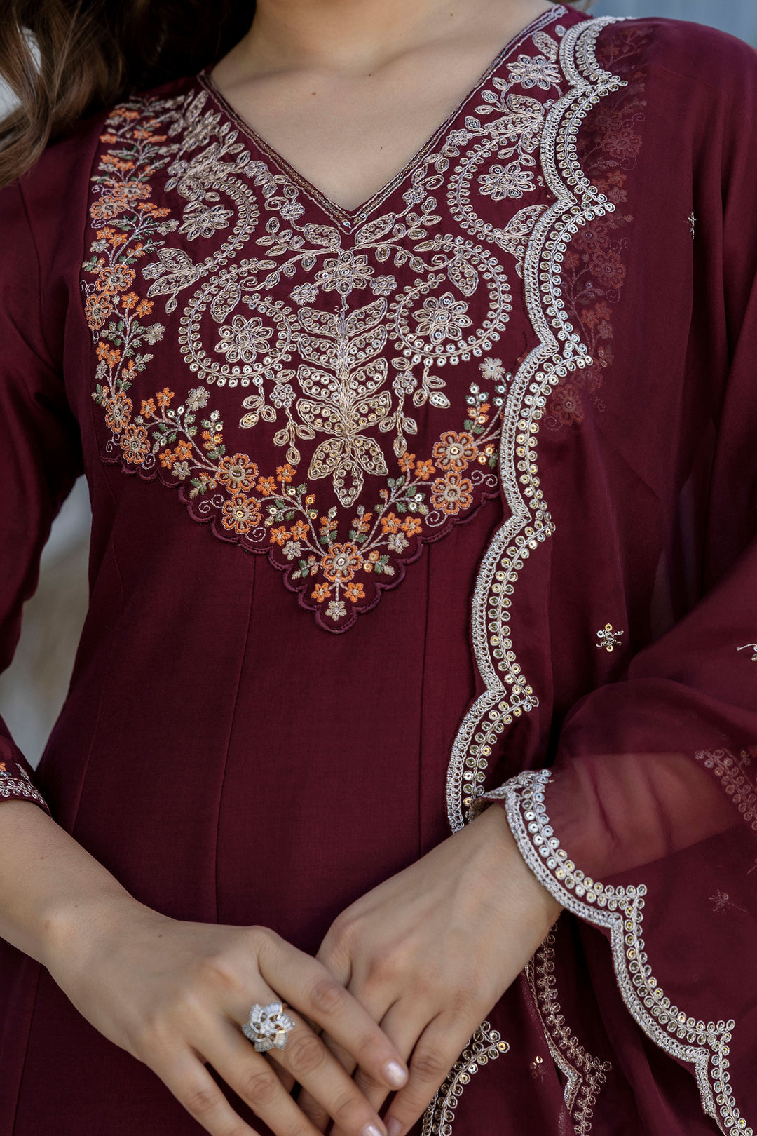 Maroon Color Chinon Embroidered Readymade Salwar Suit