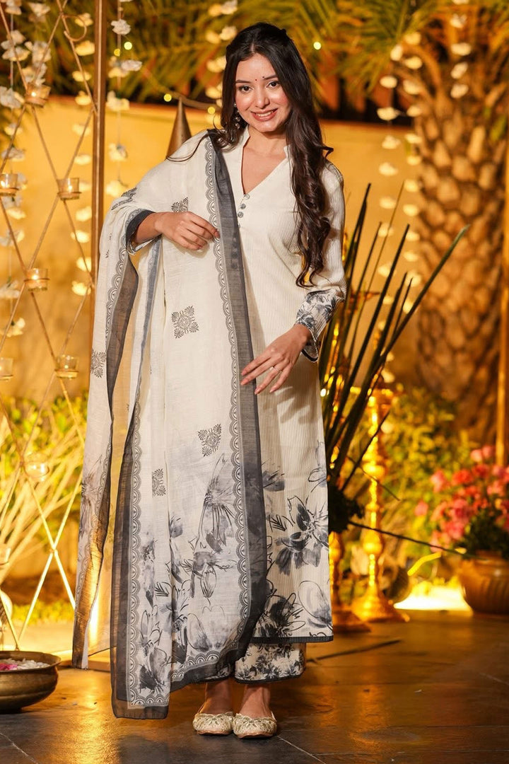 Beige Color Viscose Readymade Printed Salwar Suit