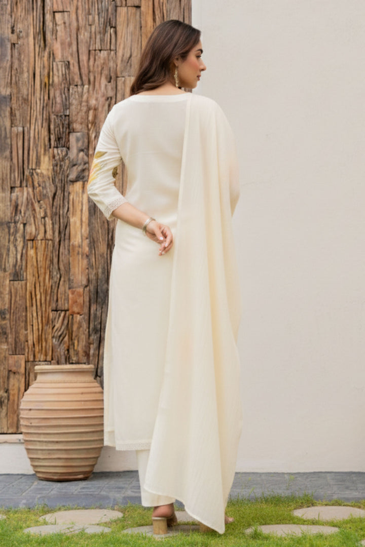 Embroidered Beige Color Viscose Readymade Salwar Suit