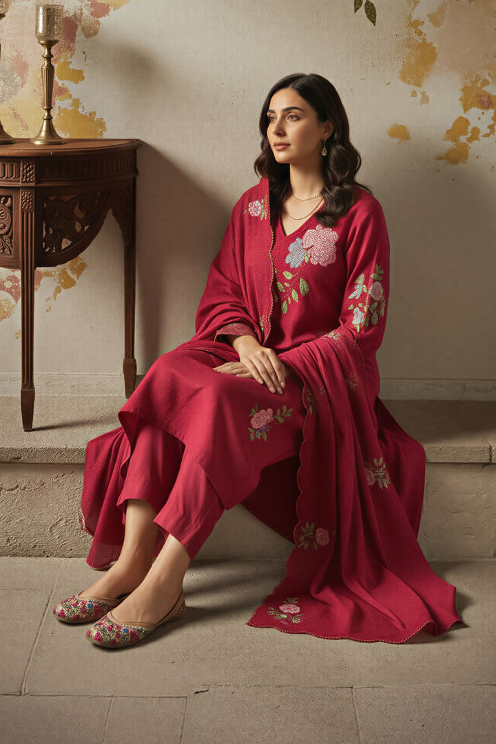 Maroon Embroidered Chanderi Silk Readymade Salwar Suit