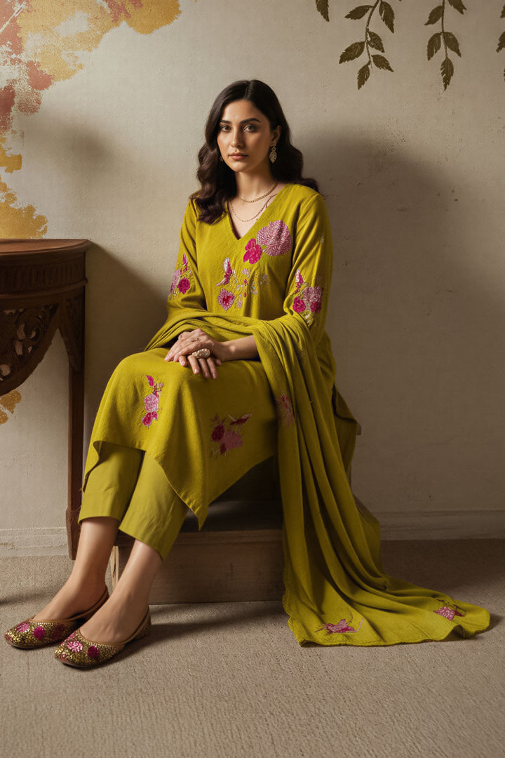 Mustard Color Embroidered Chanderi Silk Readymade Salwar Suit