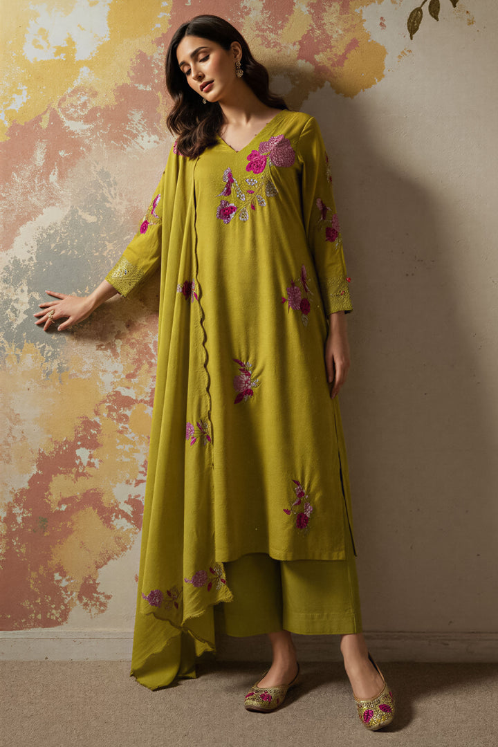 Mustard Color Embroidered Chanderi Silk Readymade Salwar Suit
