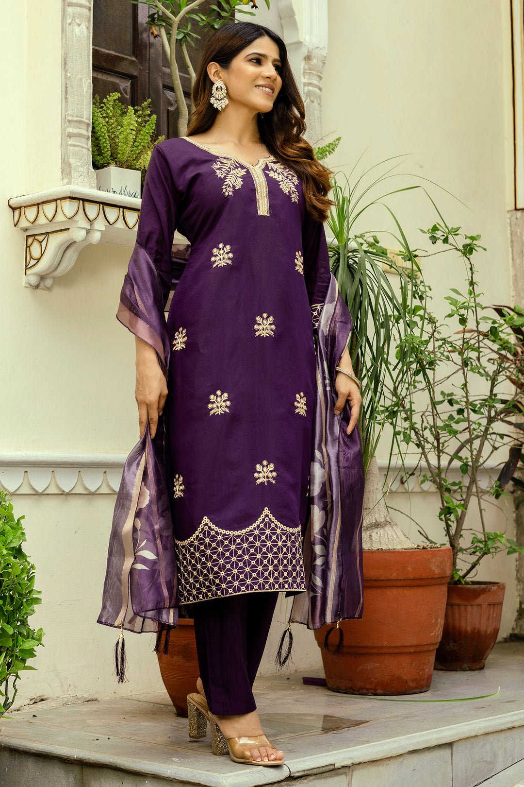 Purple Color Rayon Fabric Readymade Salwar Suit