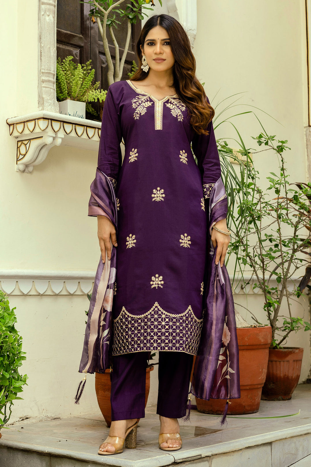 Purple Color Rayon Fabric Readymade Salwar Suit