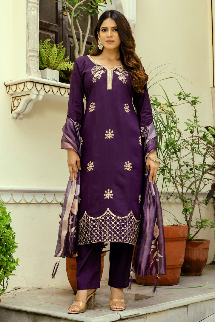 Purple Color Rayon Fabric Readymade Salwar Suit