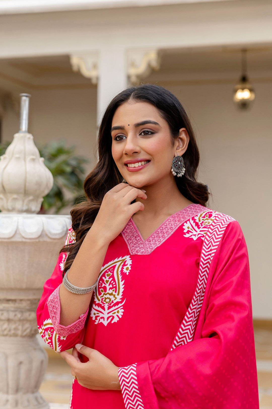 Pink Rayon Fabric Readymade Printed Salwar Suit
