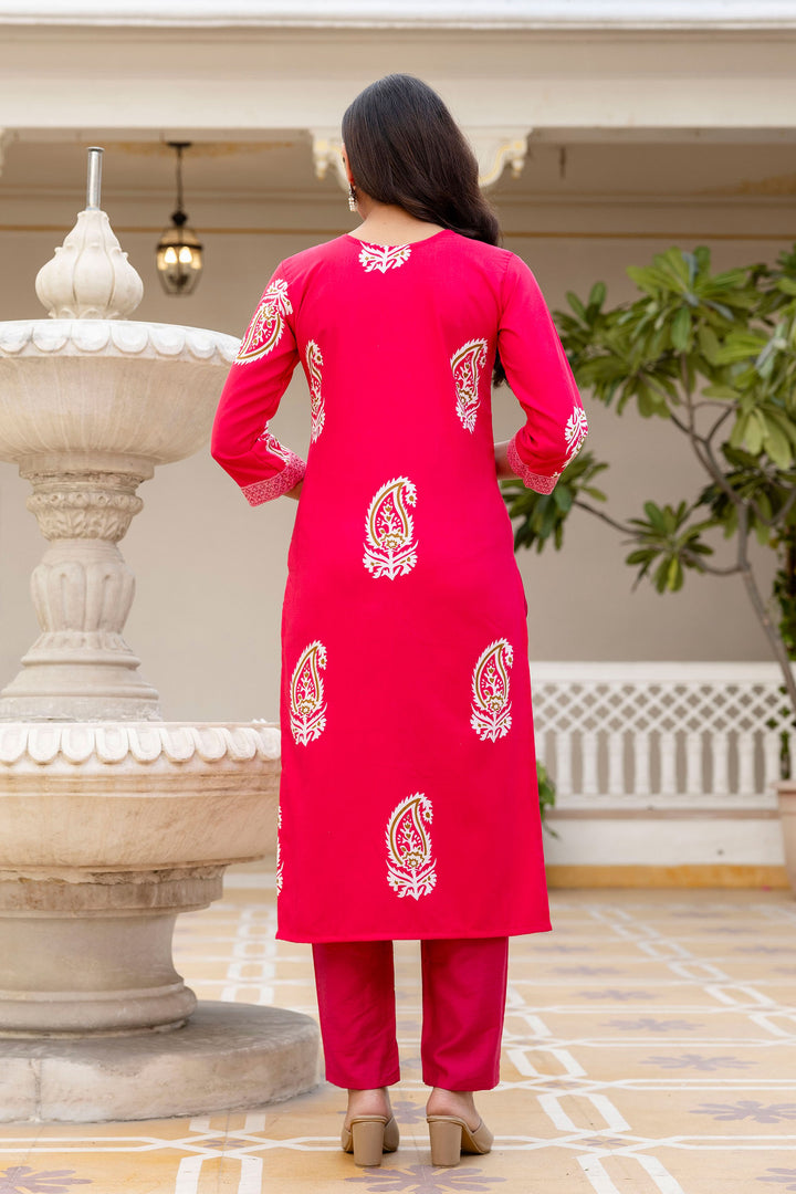 Pink Rayon Fabric Readymade Printed Salwar Suit