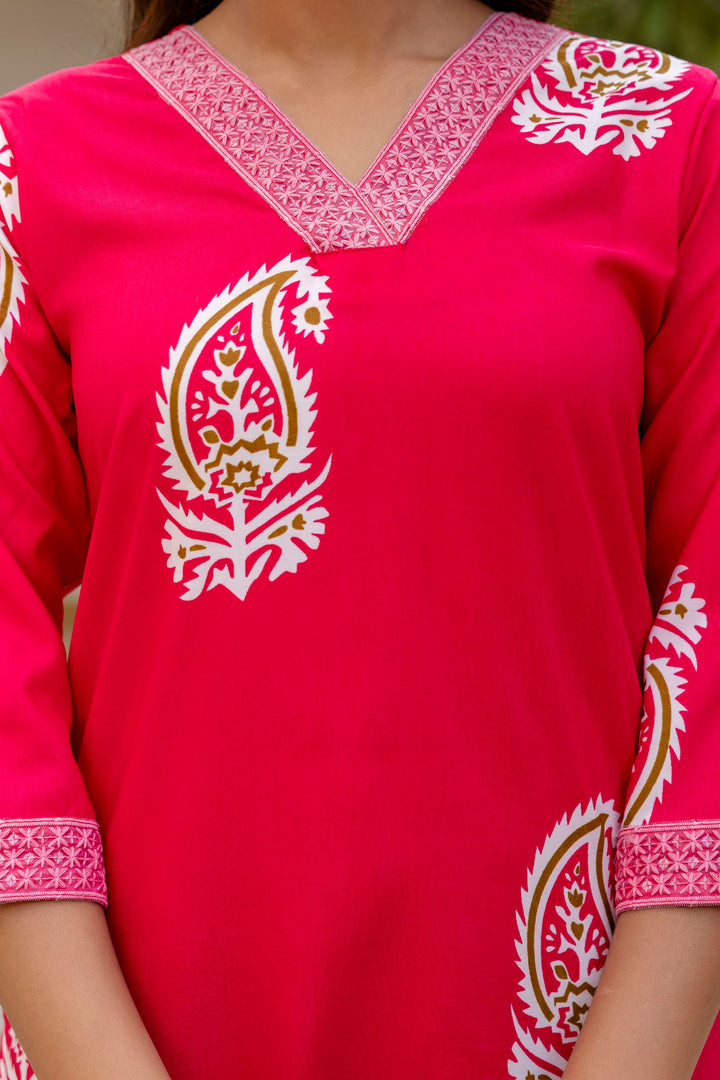 Pink Rayon Fabric Readymade Printed Salwar Suit