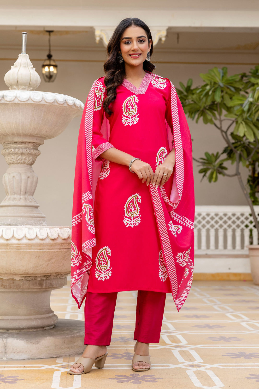 Pink Rayon Fabric Readymade Printed Salwar Suit