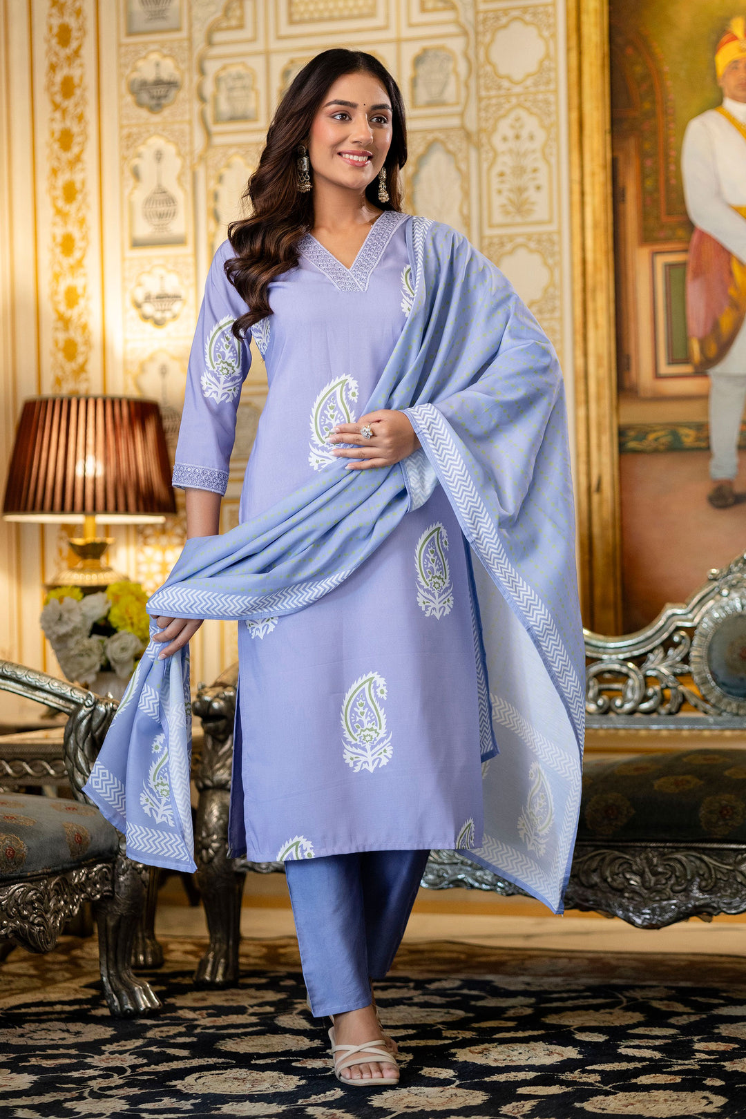 Lavender Color Rayon Fabric Readymade Salwar Suit
