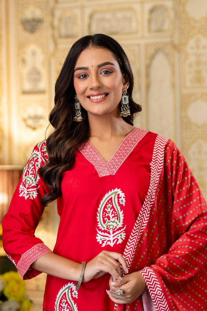 Red Color Rayon Fabric Printed Readymade Salwar Suit
