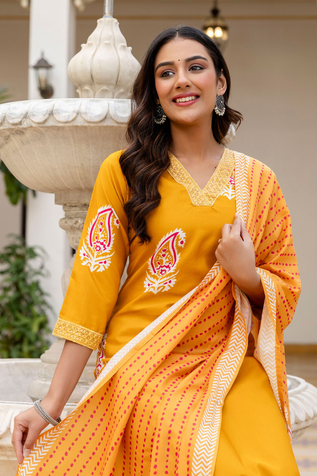 Yellow Color Rayon Printed Readymade Salwar Suit