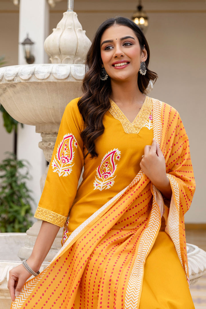 Yellow Color Rayon Printed Readymade Salwar Suit