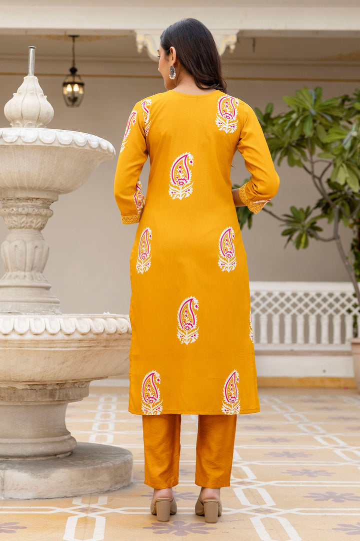 Yellow Color Rayon Printed Readymade Salwar Suit