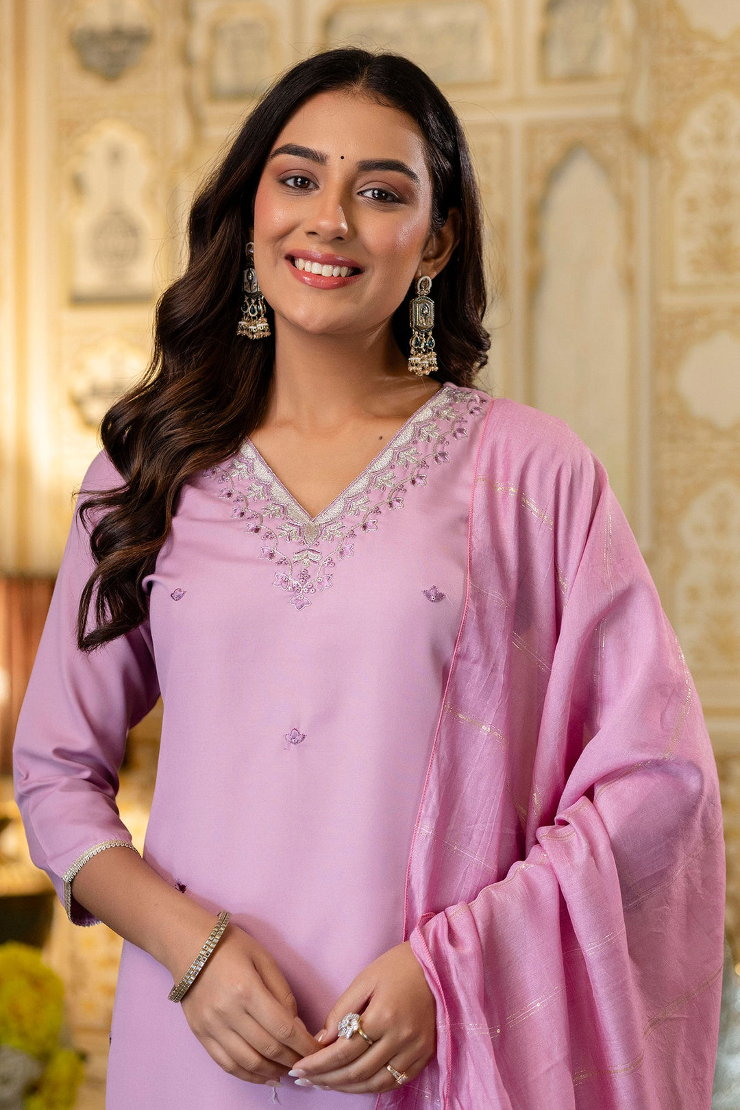 Pink Color Viscose Embroidered Readymade Salwar Suit