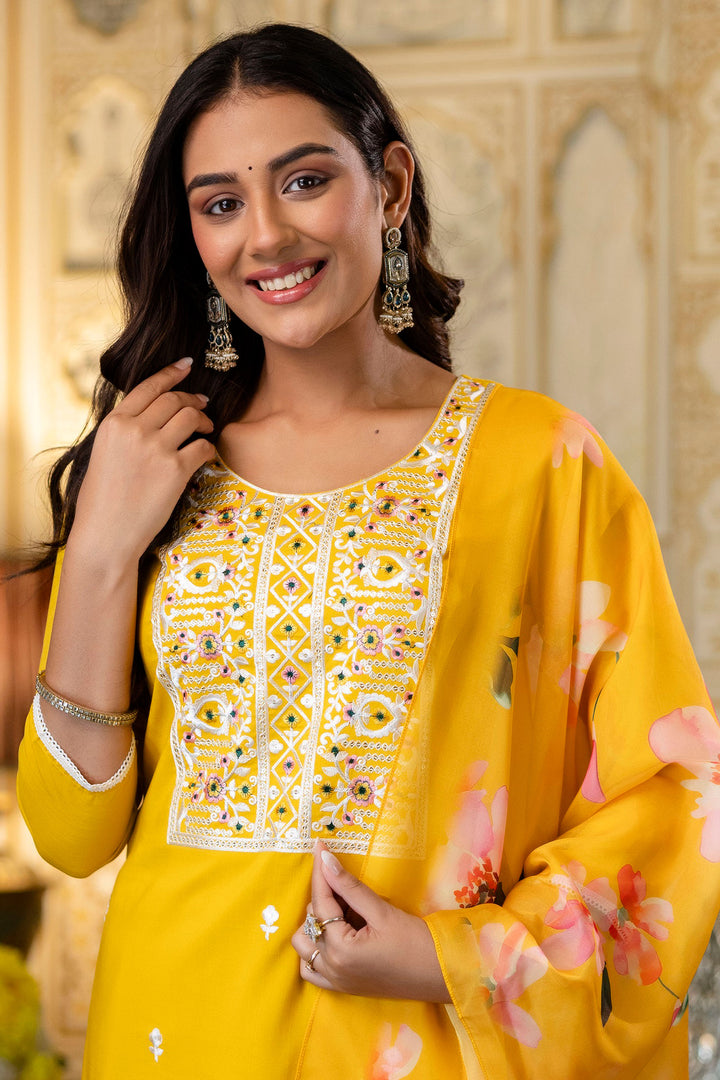 Mustard Color Viscose Readymade Embroidered Salwar Suit