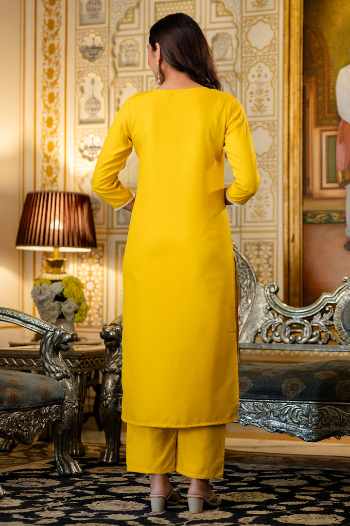 Mustard Color Viscose Readymade Embroidered Salwar Suit