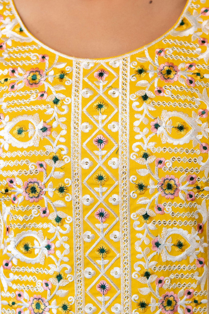 Mustard Color Viscose Readymade Embroidered Salwar Suit