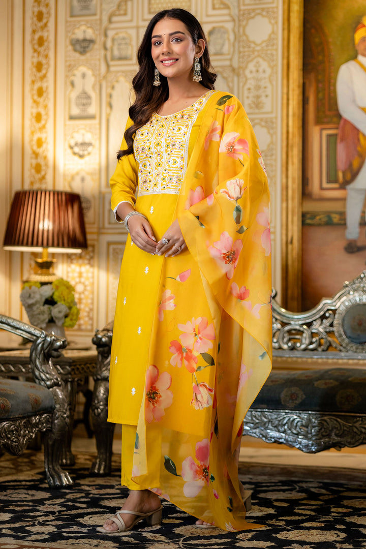 Mustard Color Viscose Readymade Embroidered Salwar Suit