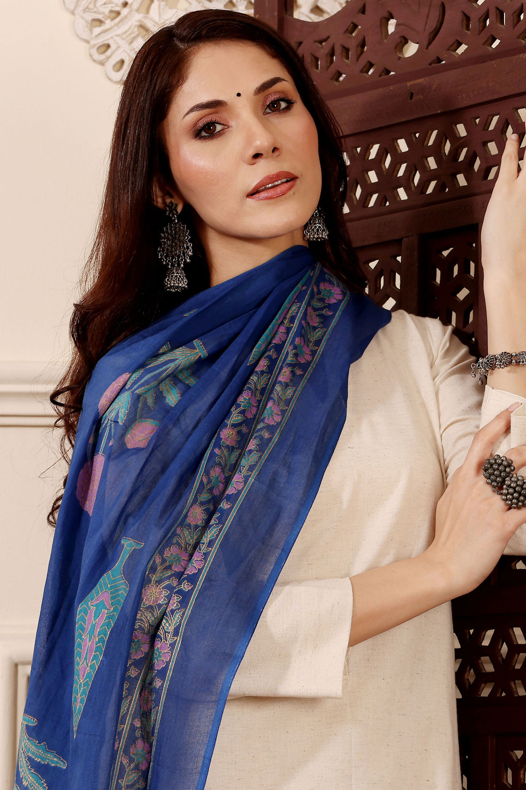 Cream Color Chanderi Silk Readymade Printed Salwar Suit