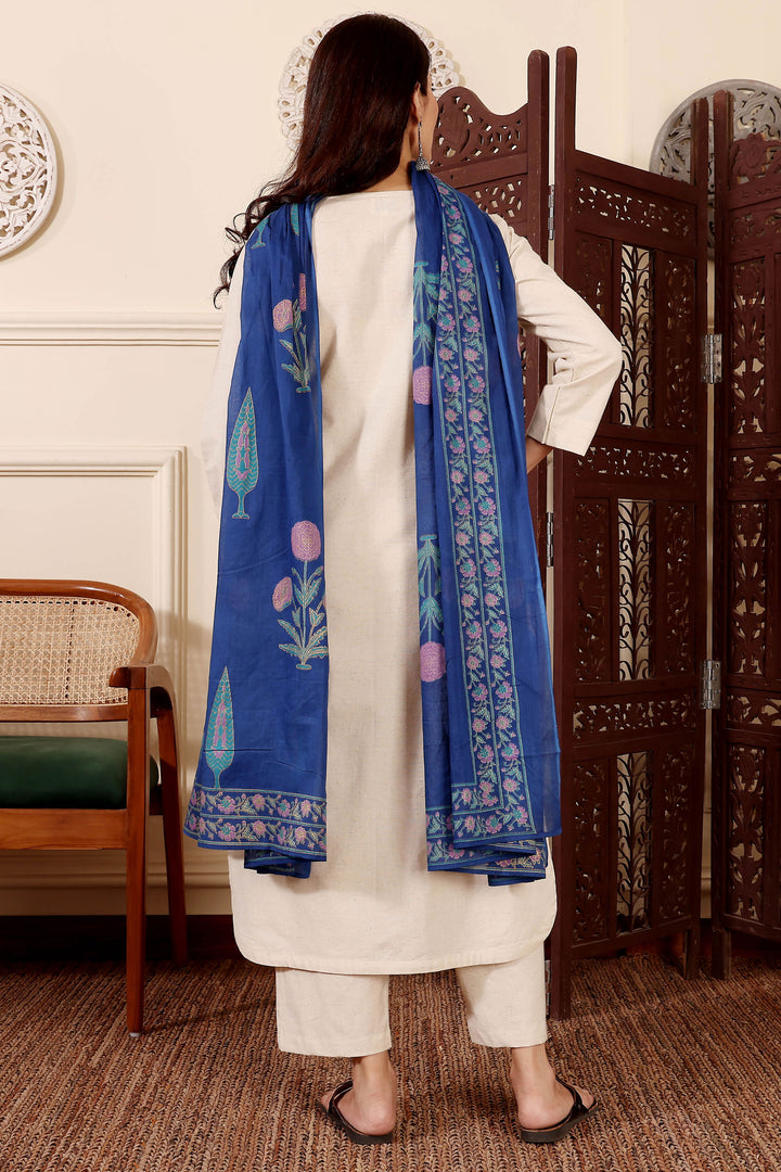 Cream Color Chanderi Silk Readymade Printed Salwar Suit