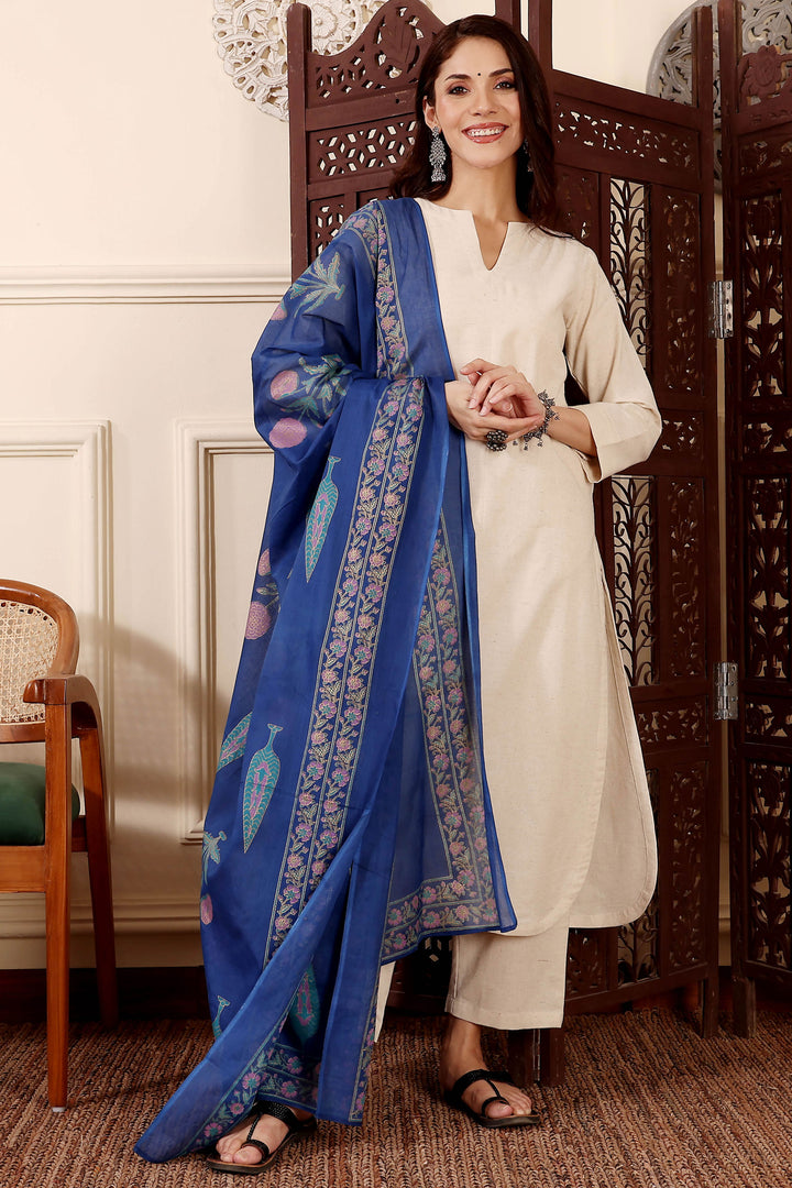 Cream Color Chanderi Silk Readymade Printed Salwar Suit