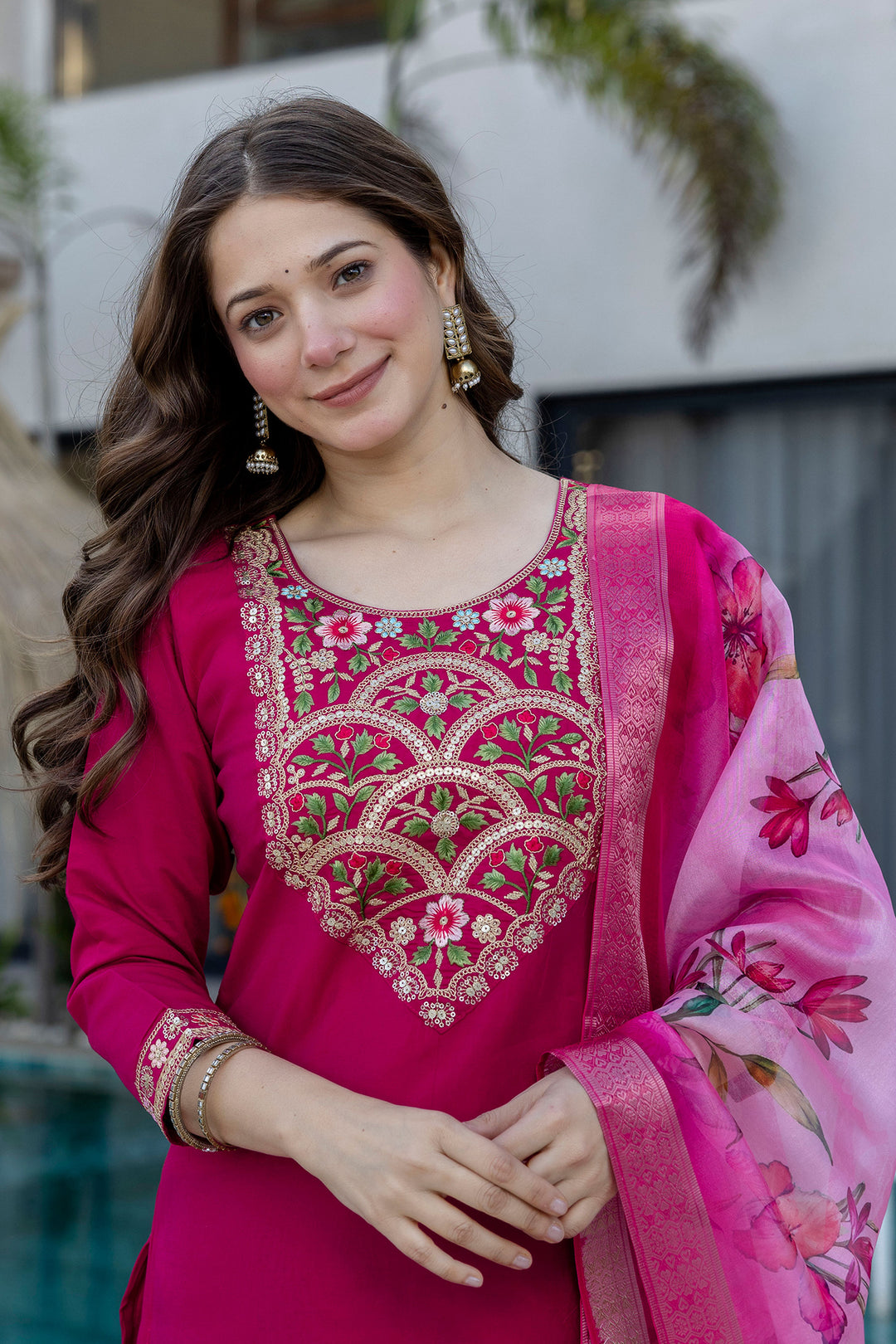 Magenta Color Readymade Salwar Suit In Chanderi Fabric