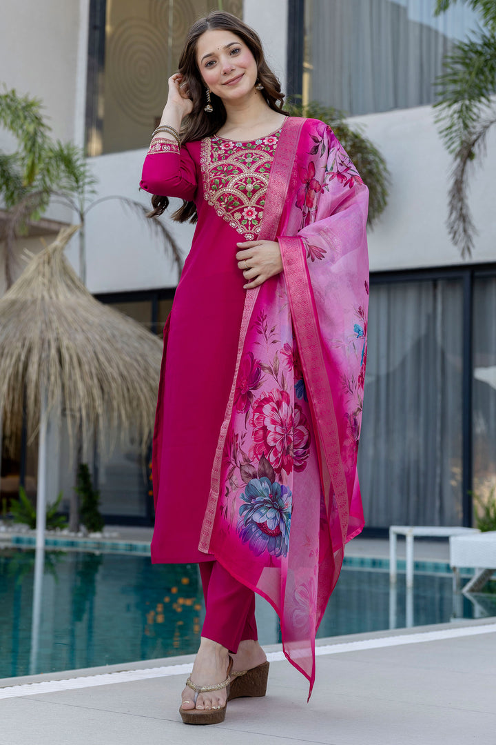 Magenta Color Readymade Salwar Suit In Chanderi Fabric