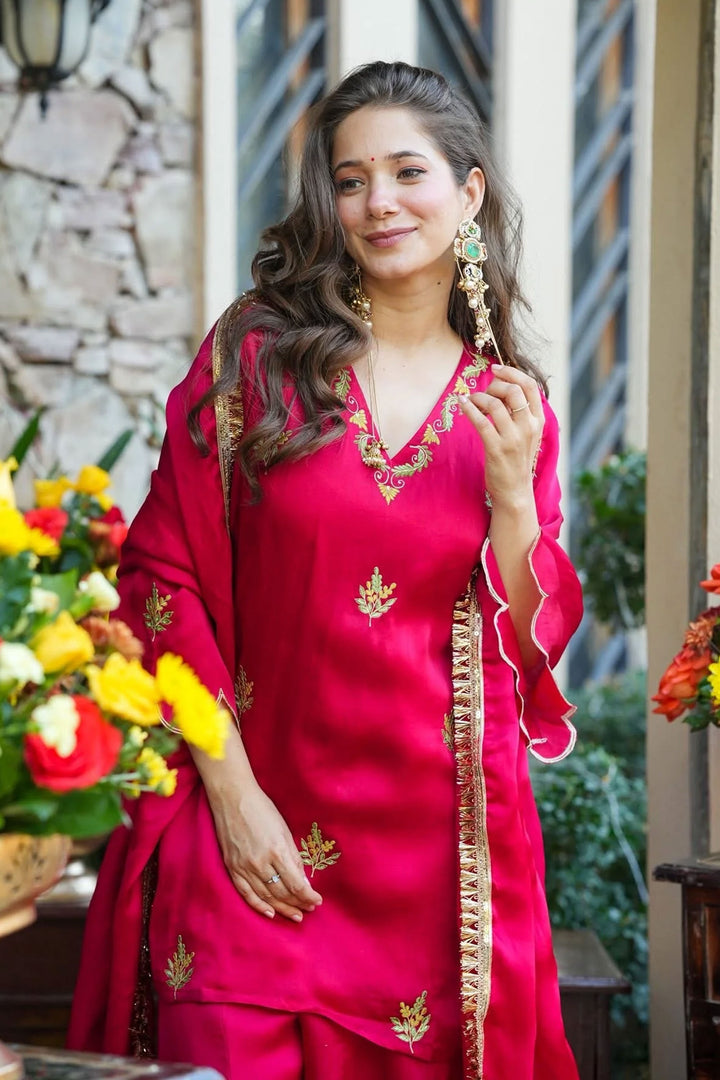 Rani Color Art Silk Fabric Readymade Salwar Suit