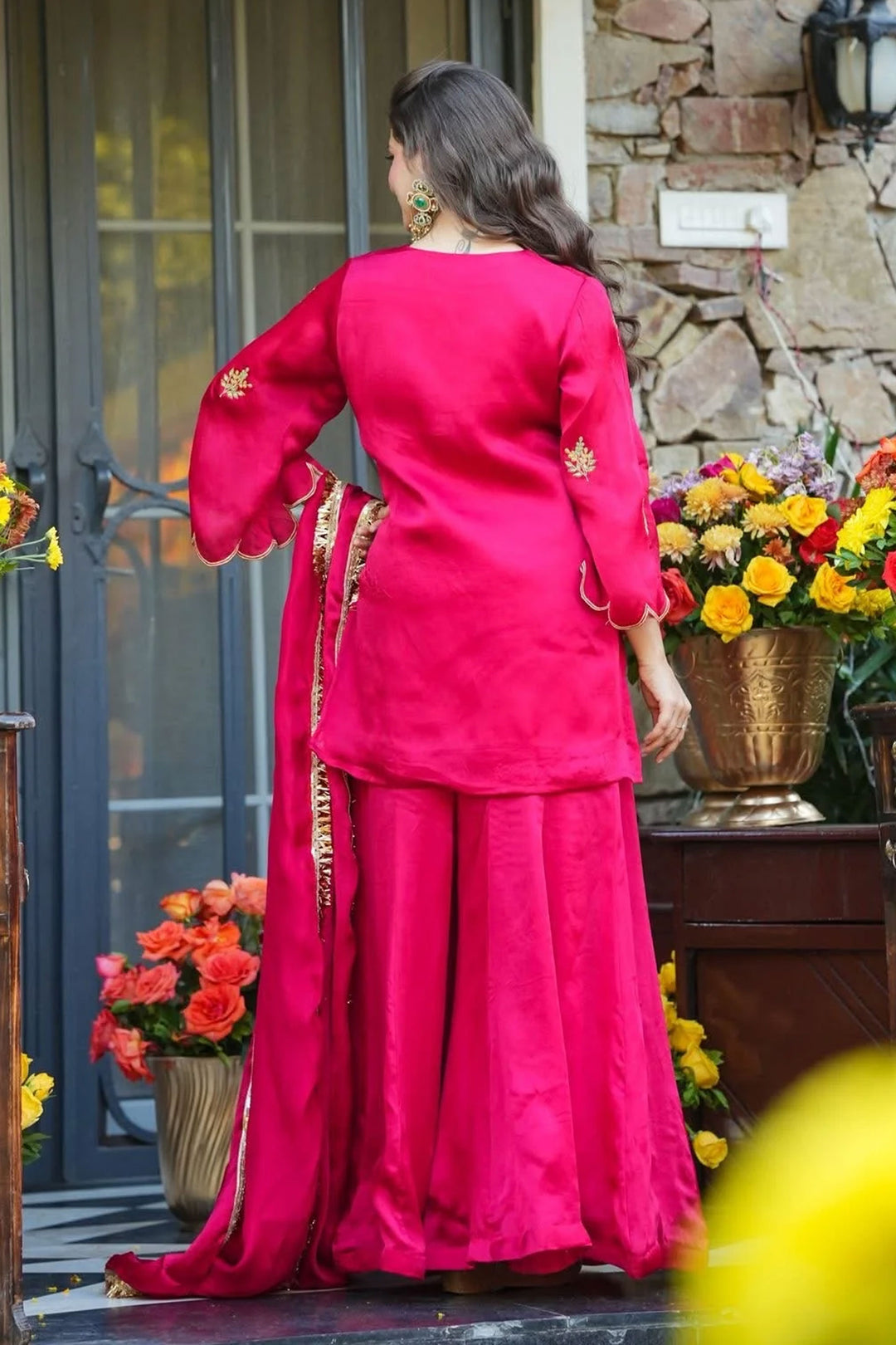 Rani Color Art Silk Fabric Readymade Salwar Suit
