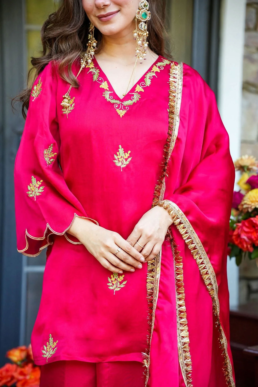 Rani Color Art Silk Fabric Readymade Salwar Suit
