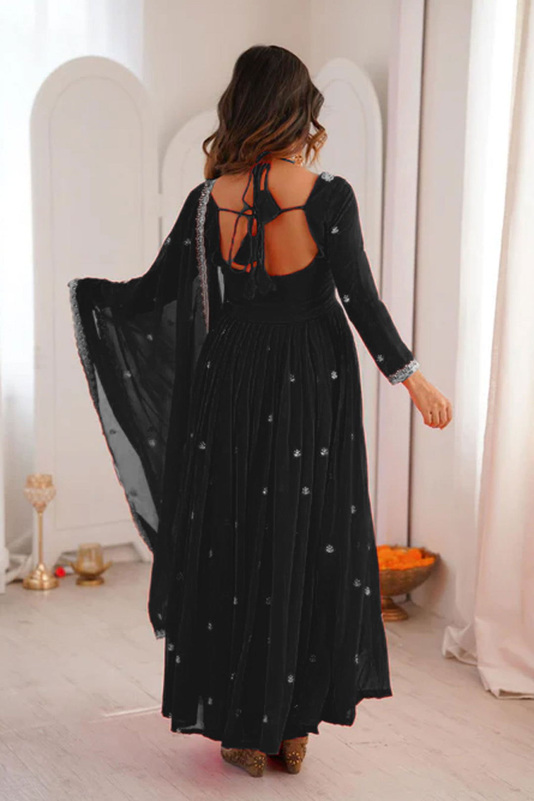 Black Georgette Fabric Readymade Embroidered Salwar Suit