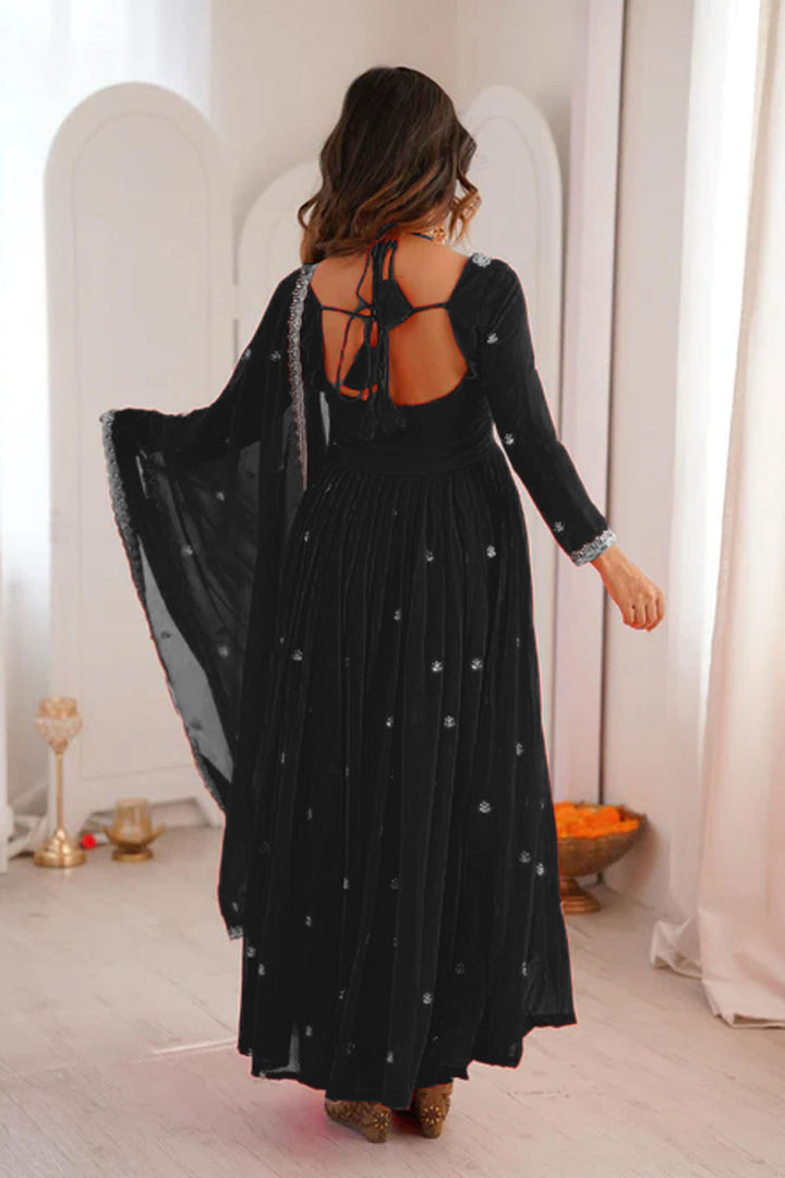 Black Georgette Fabric Readymade Embroidered Salwar Suit