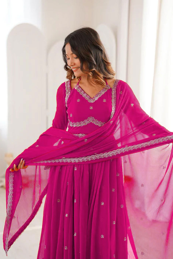 Georgette Fabric Pink Color Readymade Salwar Suit
