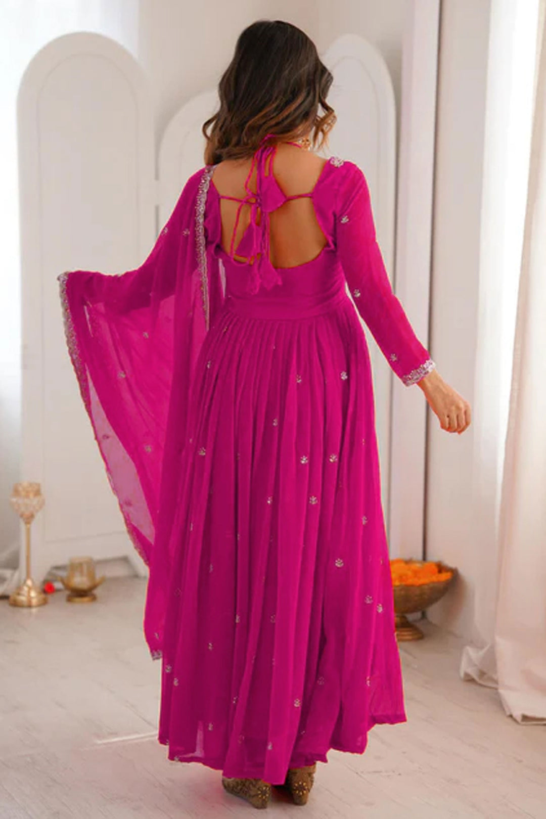 Georgette Fabric Pink Color Readymade Salwar Suit