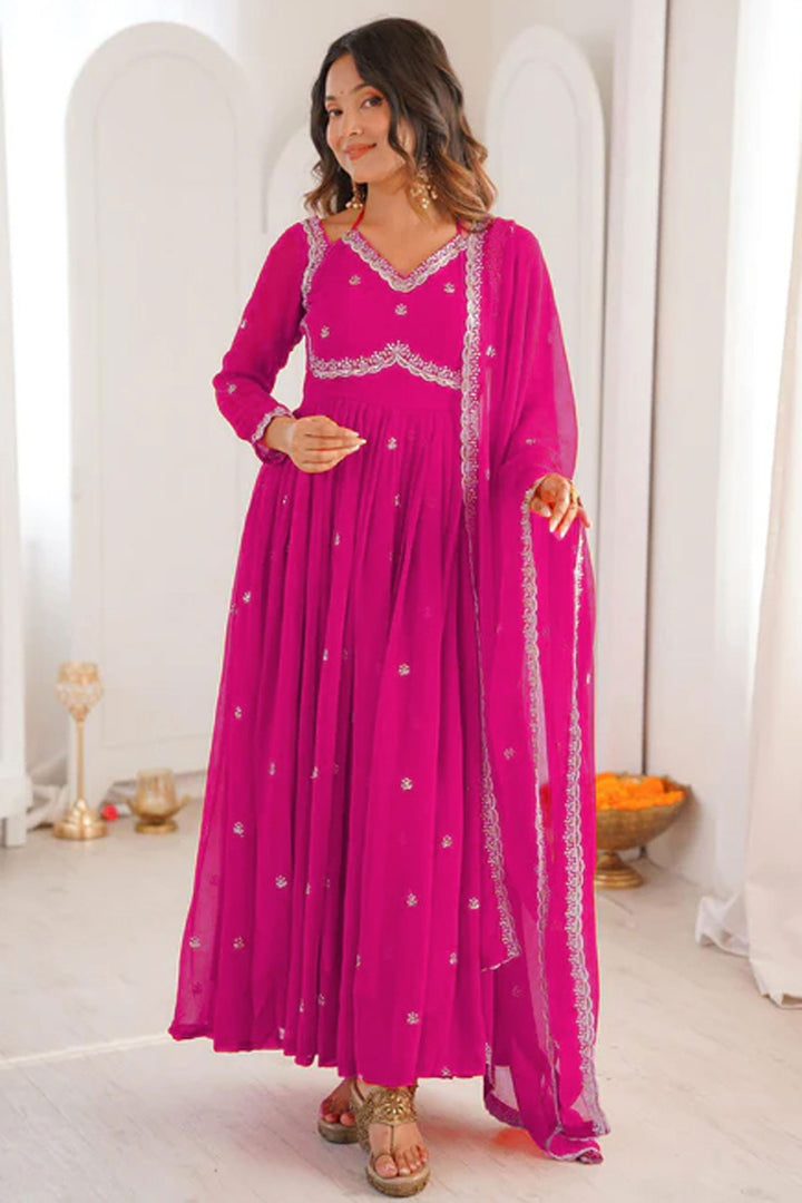 Georgette Fabric Pink Color Readymade Salwar Suit