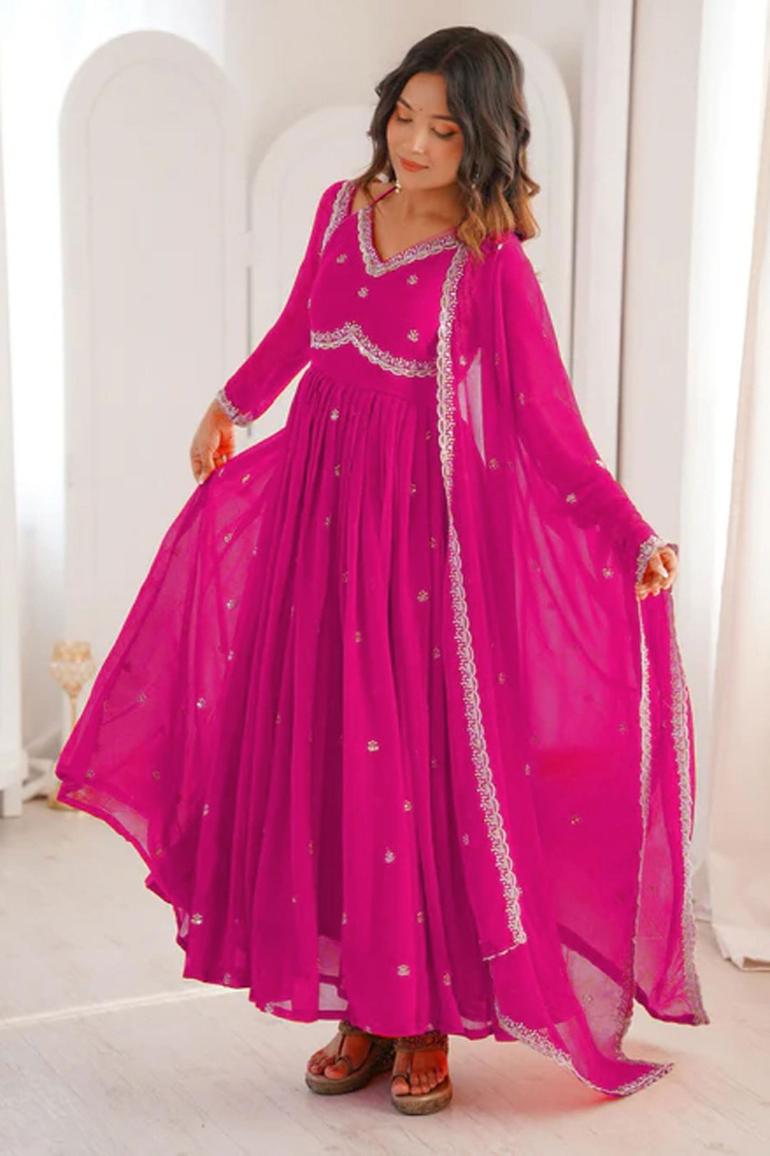 Georgette Fabric Pink Color Readymade Salwar Suit