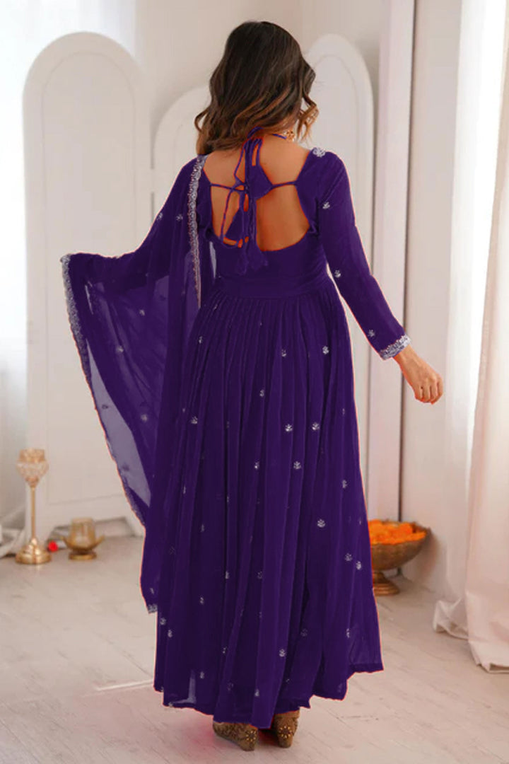 Georgette Fabric Purple Readymade Salwar Suit