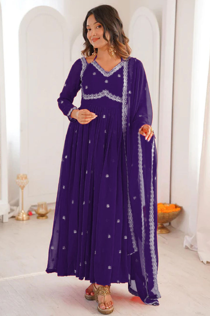 Georgette Fabric Purple Readymade Salwar Suit