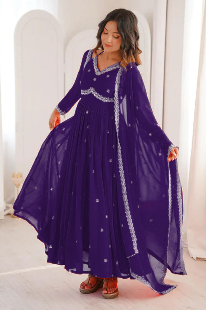 Georgette Fabric Purple Readymade Salwar Suit
