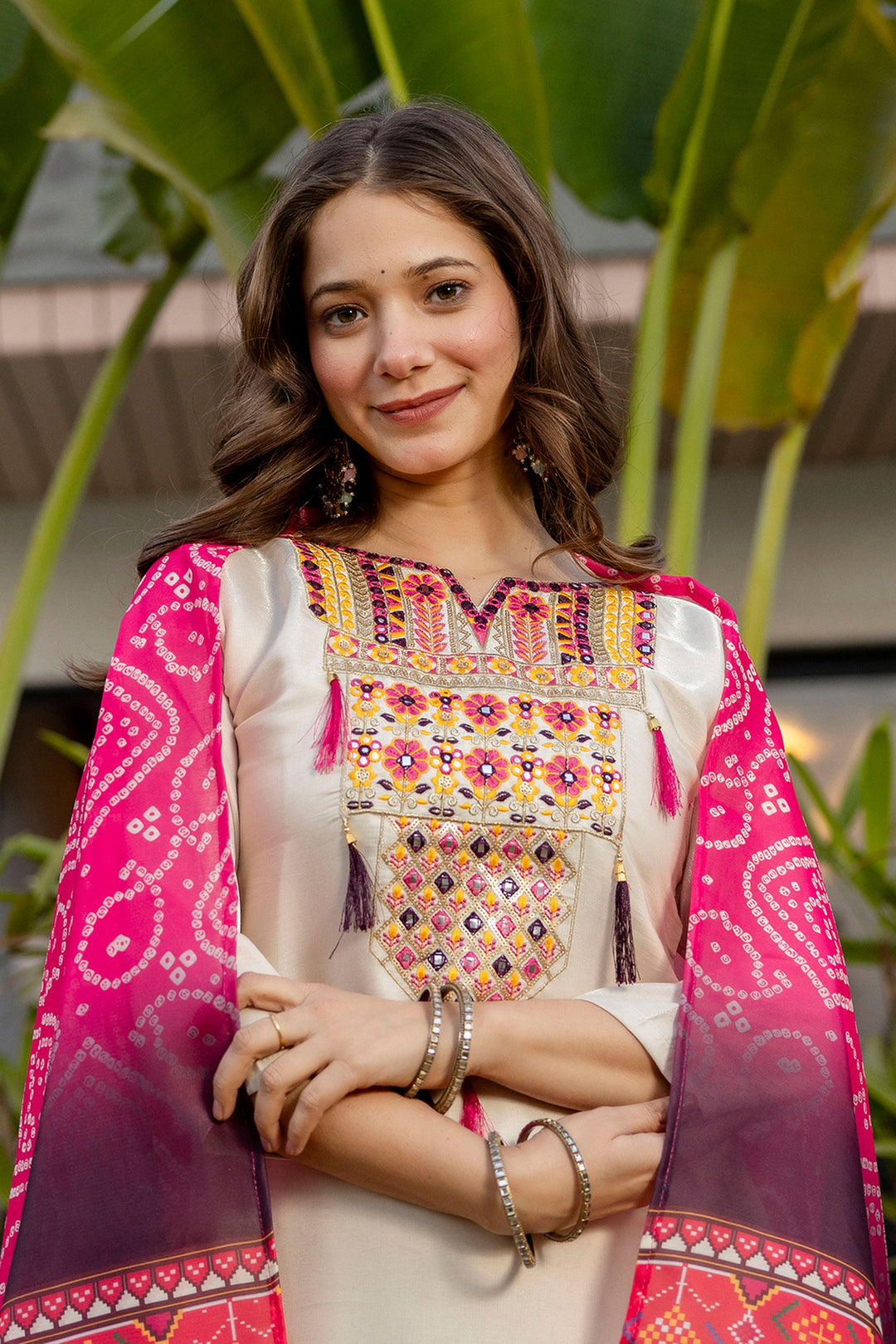 Cream Color Viscose Fabric Readymade Salwar Suit