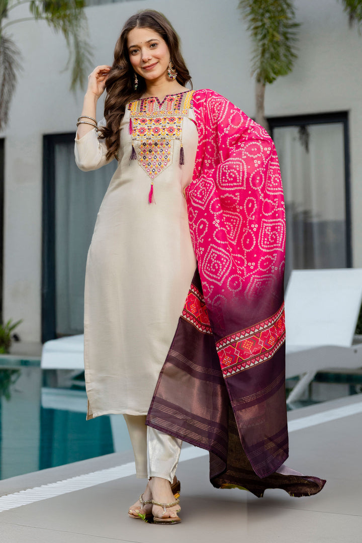 Cream Color Viscose Fabric Readymade Salwar Suit