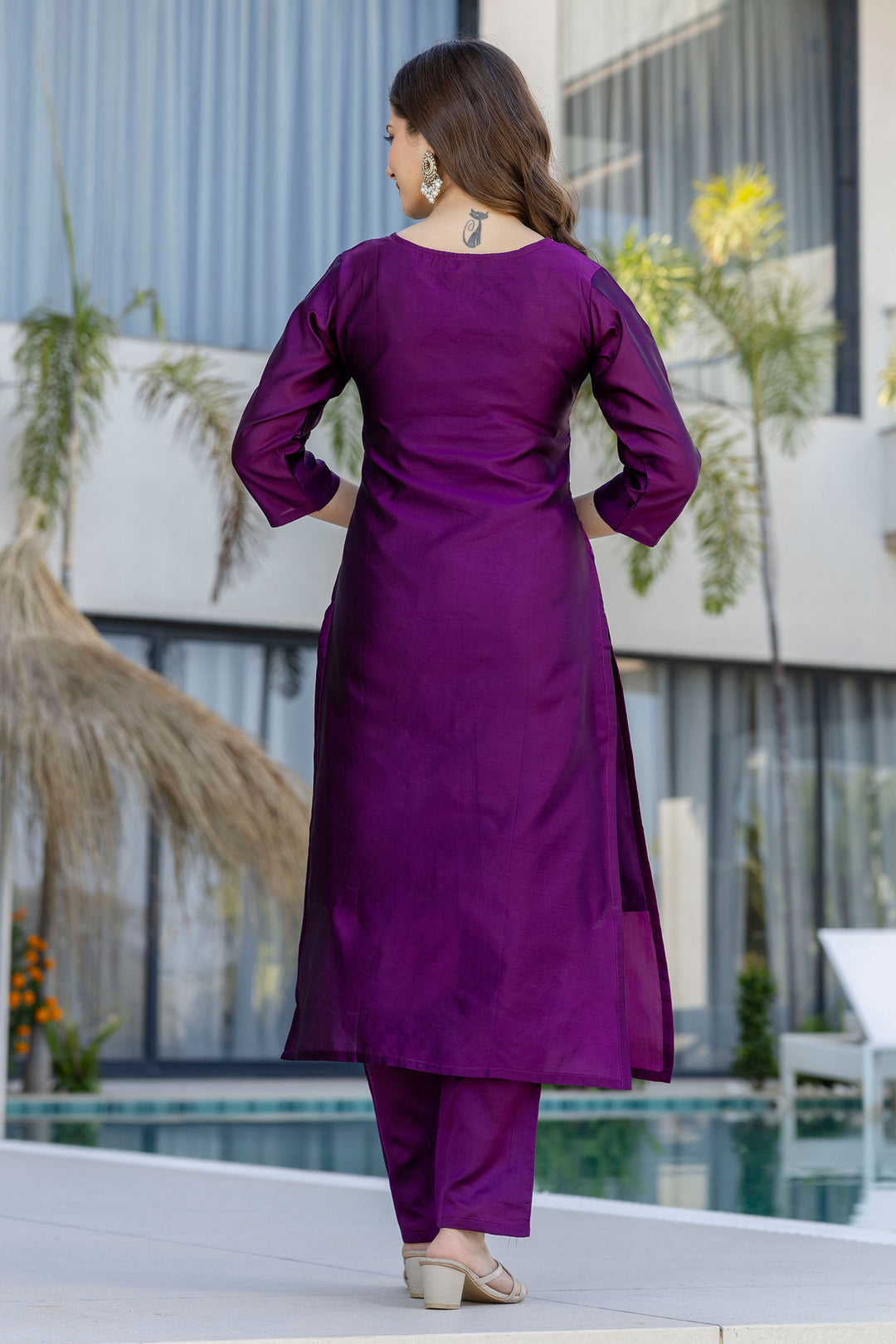 Amazing Purple Chanderi Cotton Fabric Readymade Salwar Suit