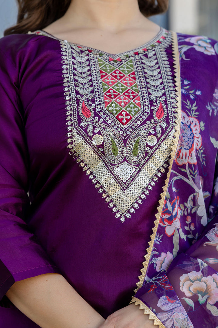 Amazing Purple Chanderi Cotton Fabric Readymade Salwar Suit