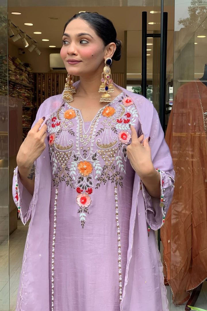 Lavender Chanderi Fabric Chic Readymade Salwar Suit