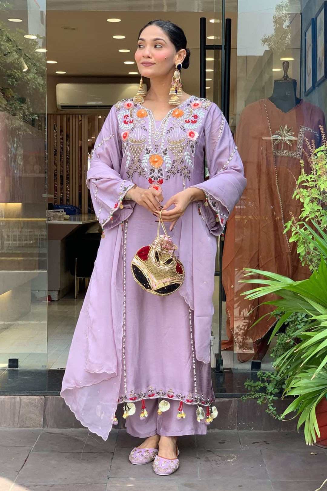 Lavender Chanderi Fabric Chic Readymade Salwar Suit